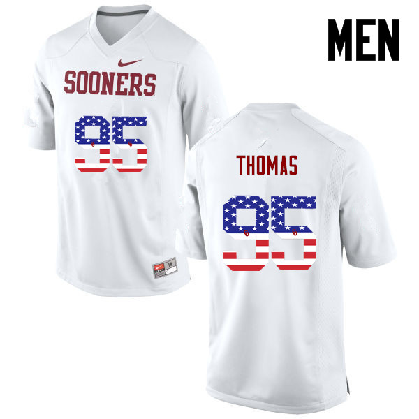 Men Oklahoma Sooners #95 Isaiah Thomas College Football USA Flag Fashion Jerseys-White